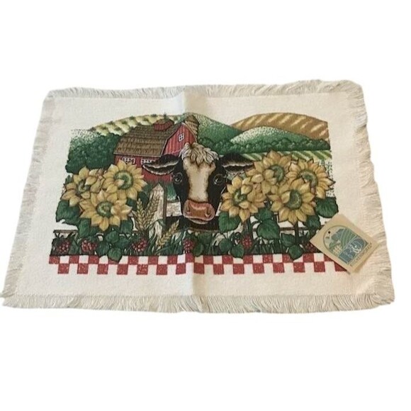 Joan Kessler Cow Barn Sunflowers Placemats Set 6 Farmhouse Country Homestead NEW - Picture 1 of 4